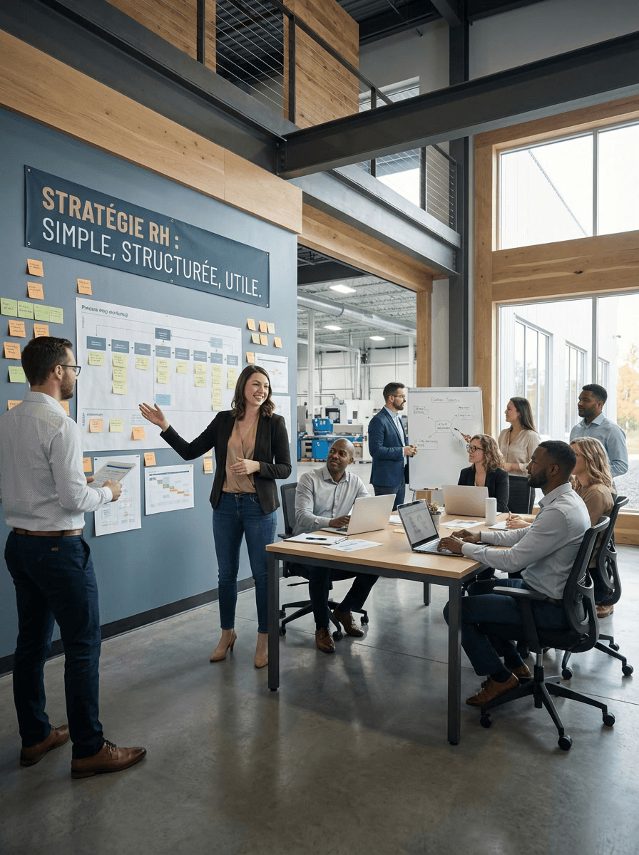 Team discussing around a work table