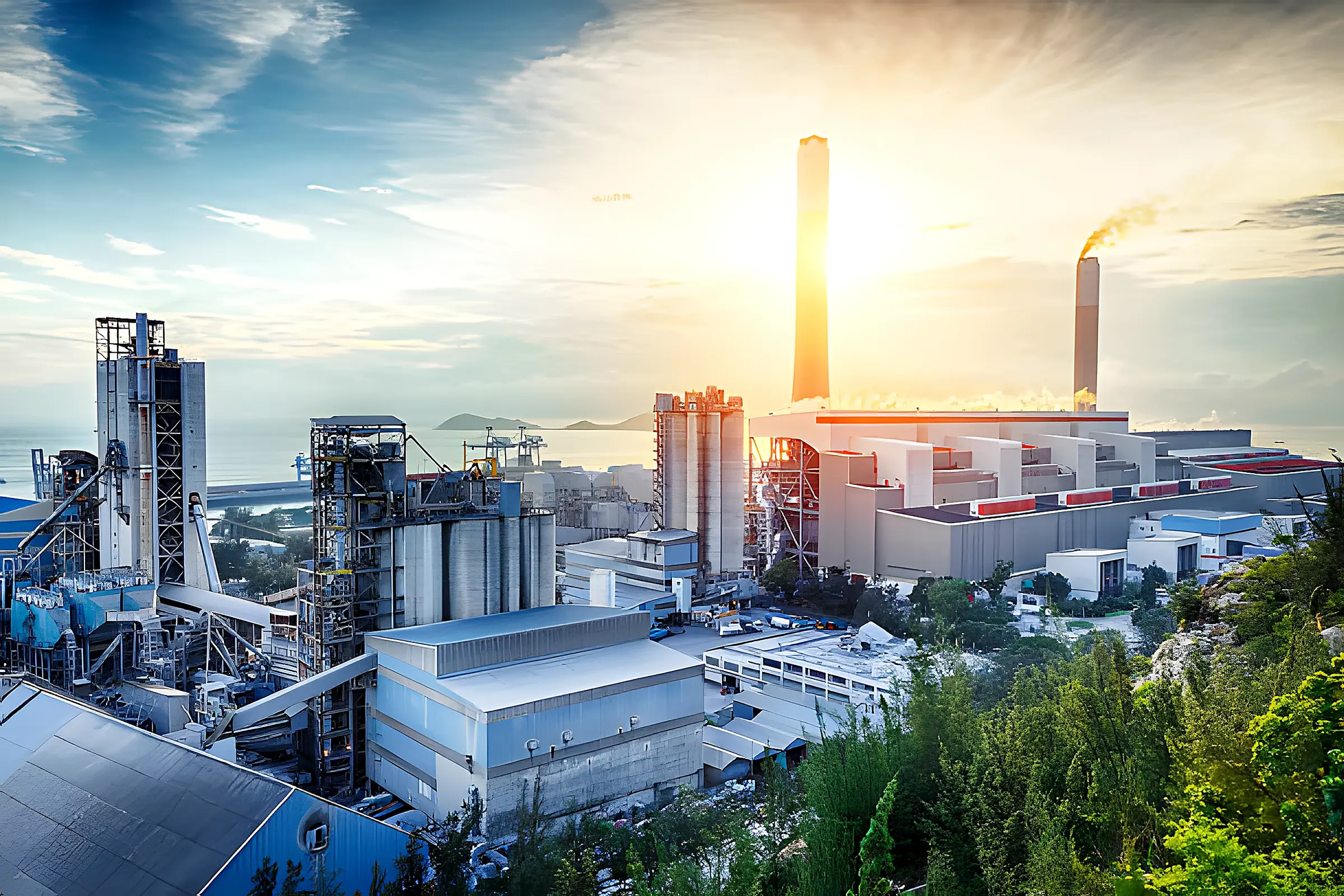 Industrial site at sunset